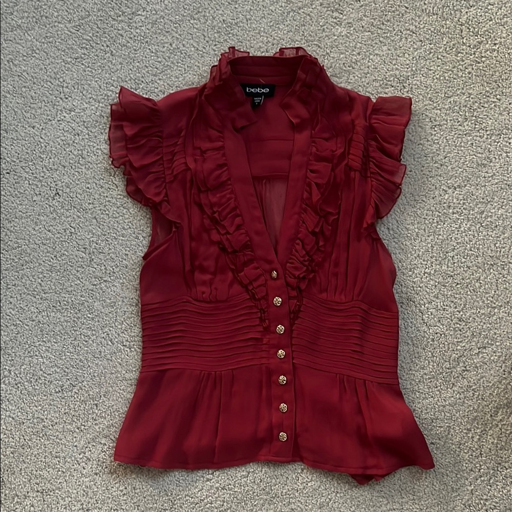 Bebe Rusted Red Ruffled Top